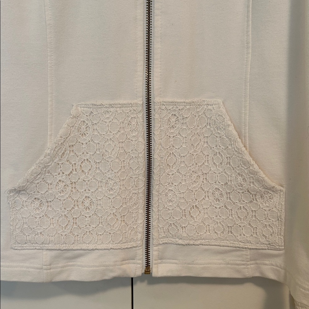 Women's Cream Hooded Jacket with lace accents size 1 - Picture 2 of 11